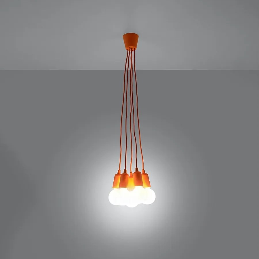 Lampy wiszące nowoczesny Astis, PVC - 5 źródło światła 3000K - L.25 x H.90 cm - pomarańczowy