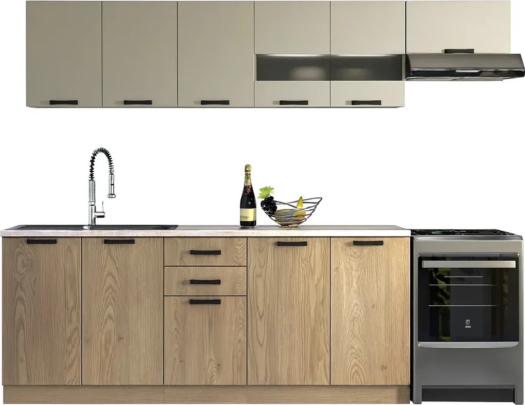 Komplet mebli kuchennych 260 cm dąb cremona + kaszmir  S8-E55