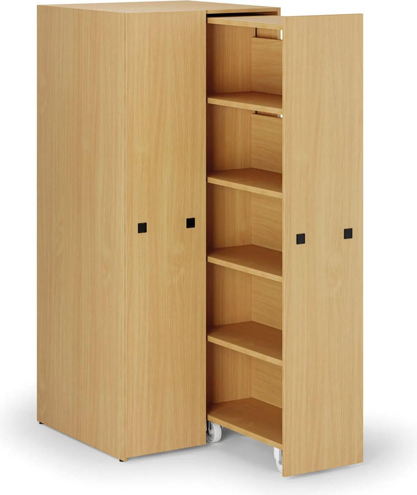 Szafa o dużej pojemności z wysuwanymi regałami, 841 × 846 × 2000 mm, buk