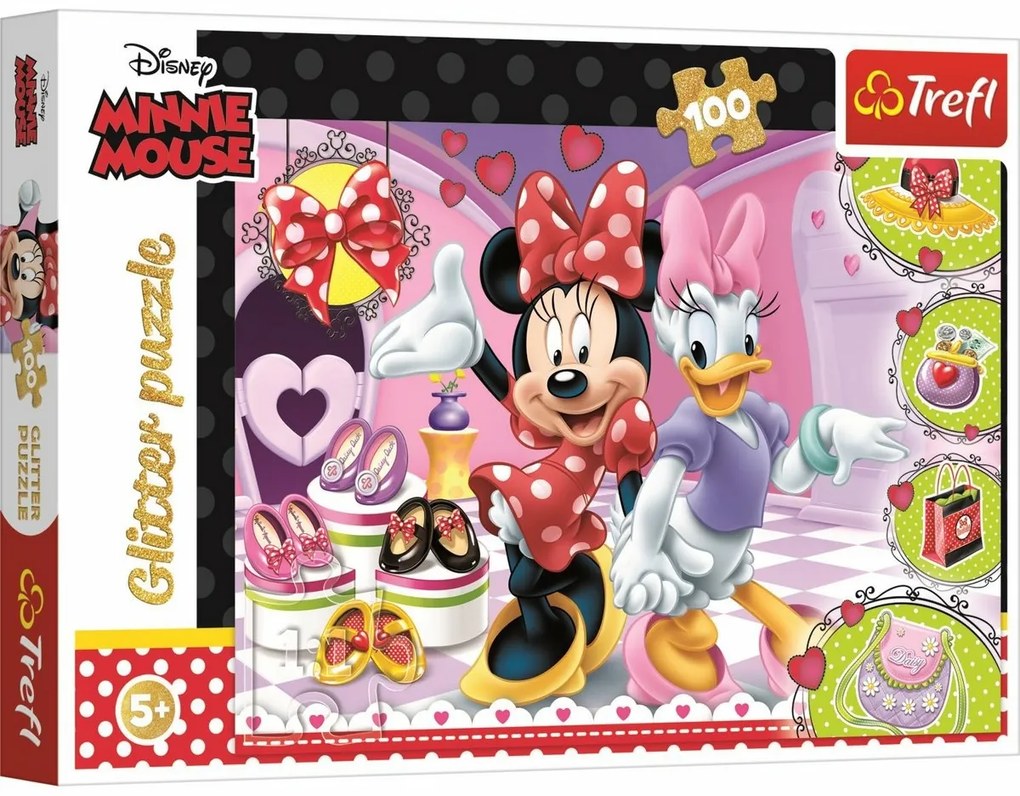 Trefl Glitter Puzzle Minnie i Daisy, 100 elementów
