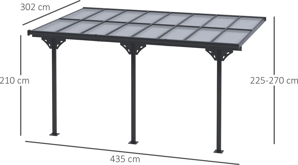 Outsunny Pergola aluminiowa, altana ogrodowa 4,35 x 3,02 m, regulowana wysokość 225-270cm, ochrona przed słońcem, aluminium, PC, szary  | Aosom PL