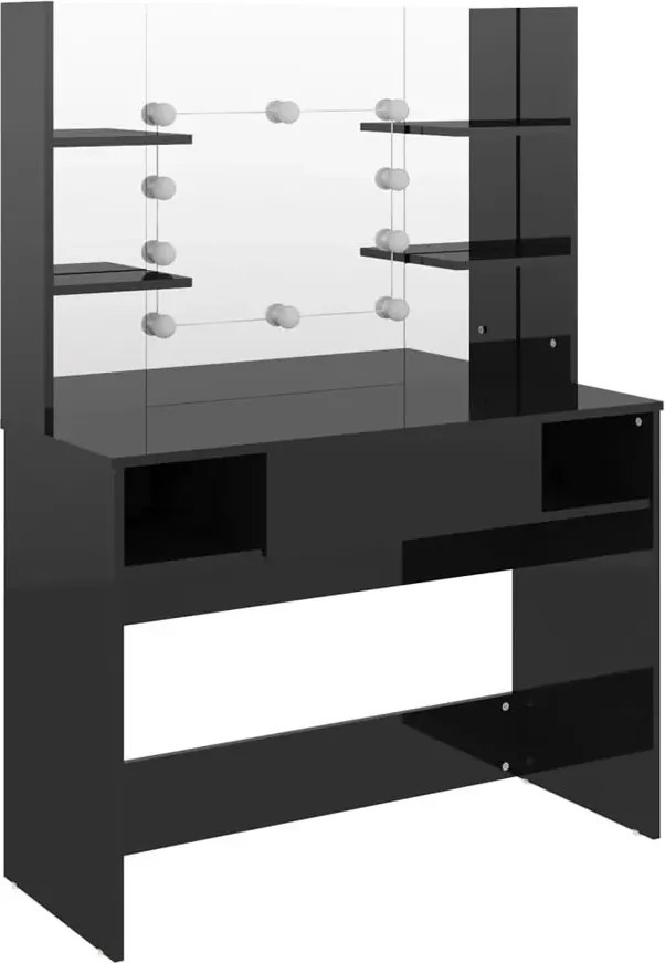 Czarna toaletka z lustrem z żarówkami led S8-K89
