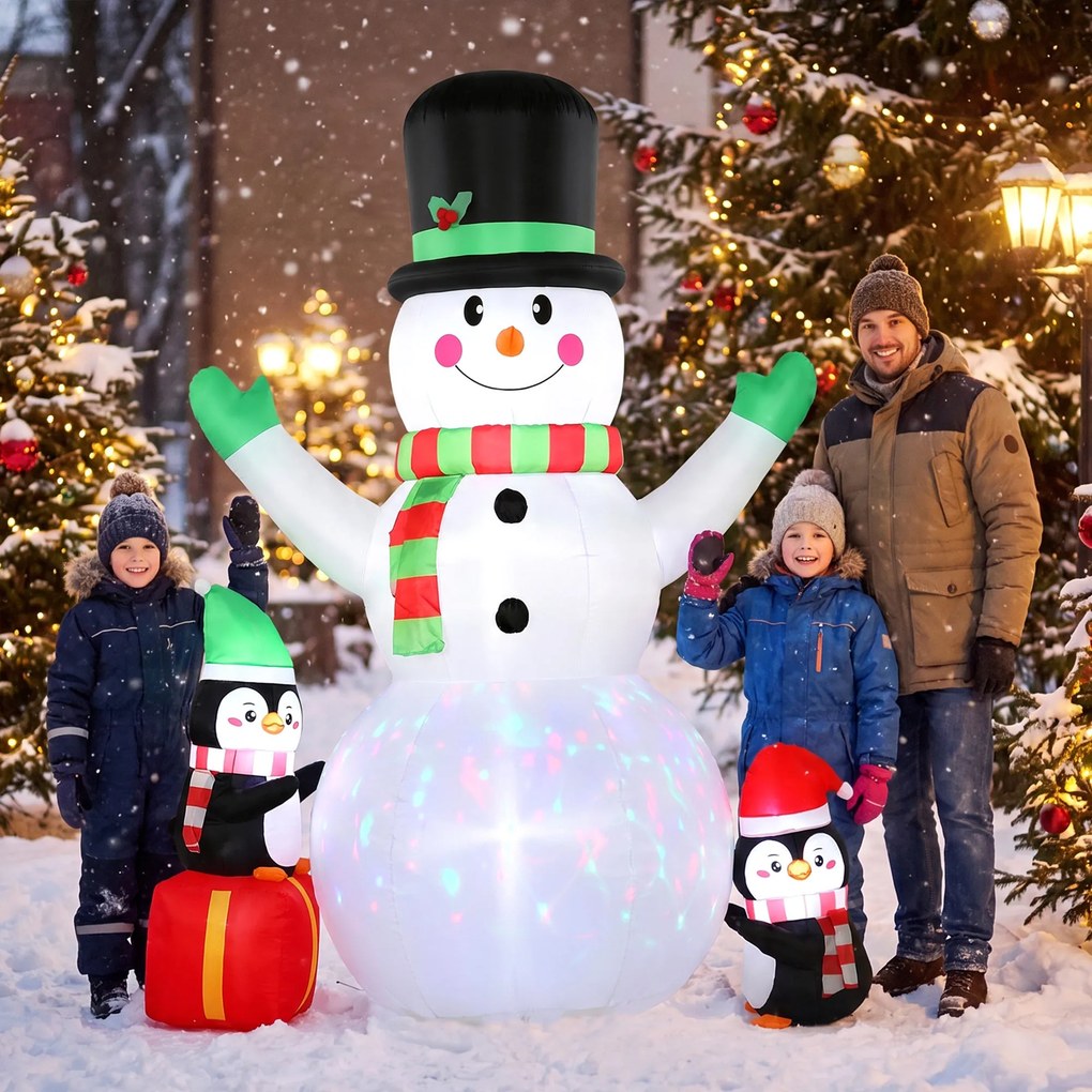 Outsunny Nadmuchiwany świąteczny bałwan, 243 cm, z kolorowym oświetleniem LED, na zewnątrz | Aosom PL