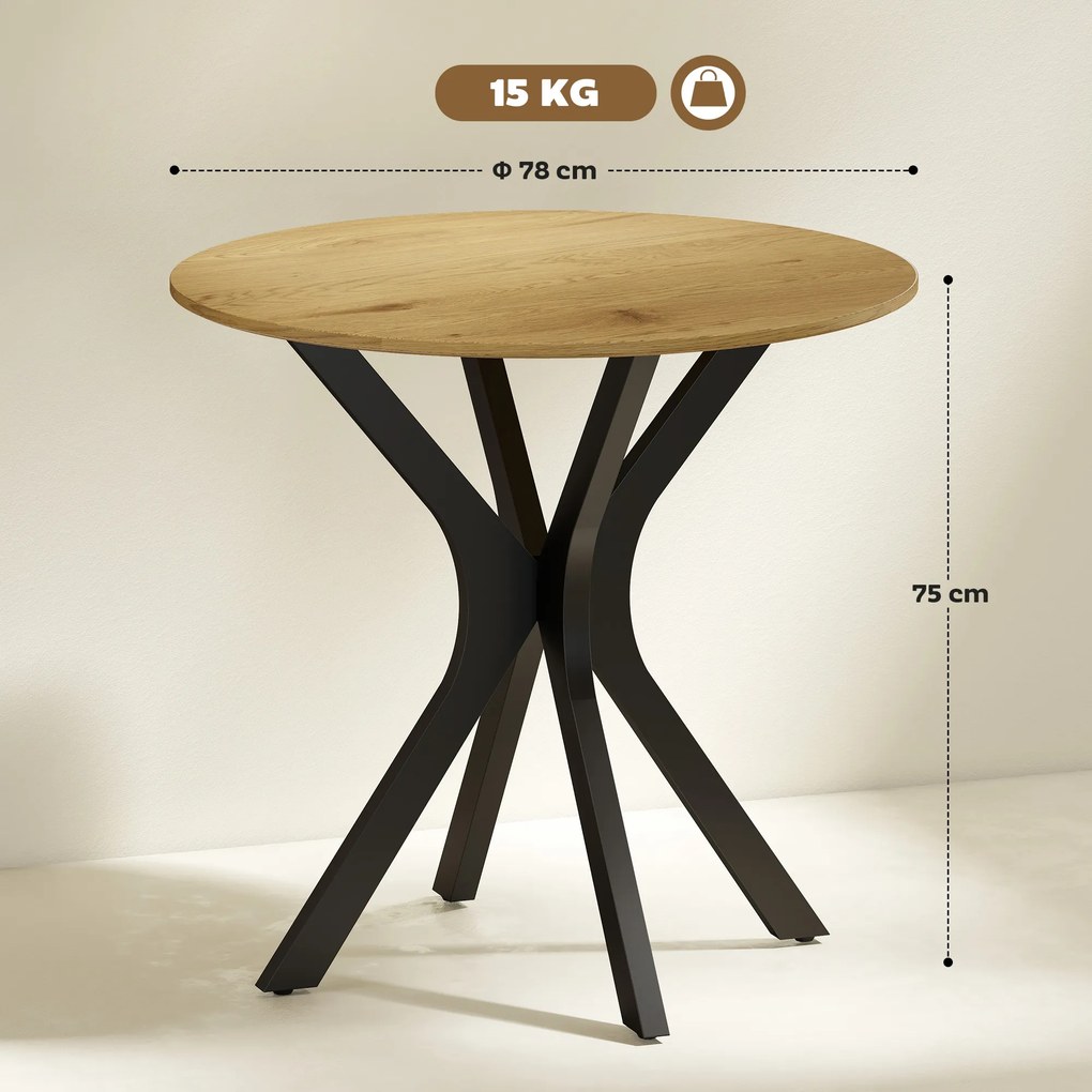 HOMCOM Stół do jadalni Stół kuchenny Okrągły stół, Nowoczesny design, 78 cm x 78 cm x 75 cm, Naturalne drewno