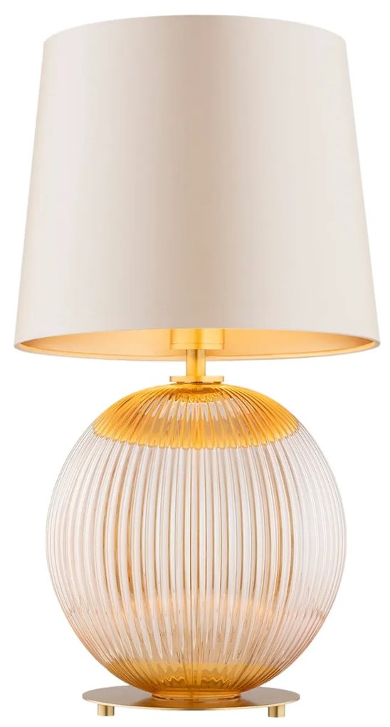 Lampa stołowa złota Hamilton oświetlenie sypialni, kula ryflowana miodowa, abażur beżowy