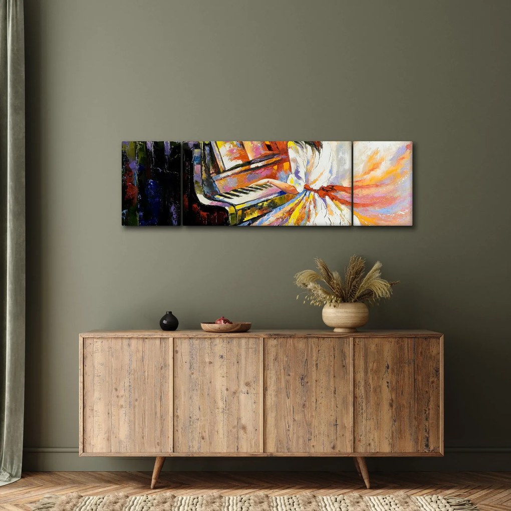 Obraz - Kobieta grająca na pianinie (170x50 cm)