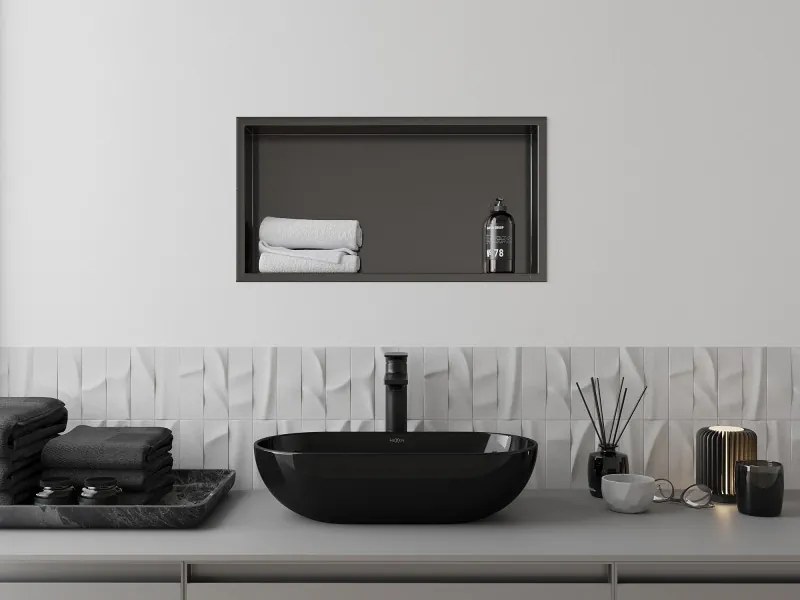 Mexen X-Wall-R półka wnękowa z kołnierzem 60 x 30 cm, gun gray szczotkowany - 19E0603010