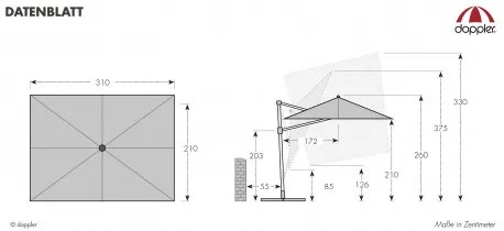 ACTIVE 310 x 210 cm - nowoczesny parasol z boczną nogą : Substancja Desen - 827