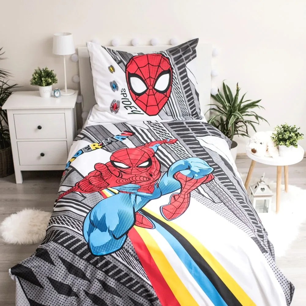 Szara dziecięca bawełniana pościel Jerry Fabrics Spiderman, 140x200 cm
