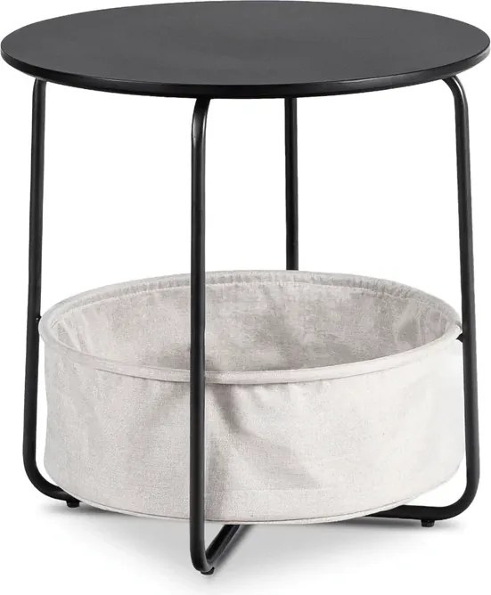Stolik Kawowy z Koszem VARANO 55 cm Czarny/Beżowy Skandynawski