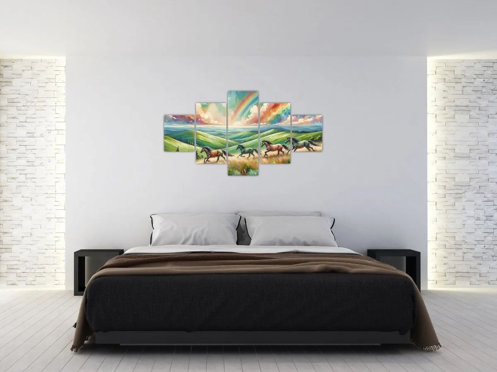 Obraz – Konie galopujące przez krajobraz (125x70 cm)