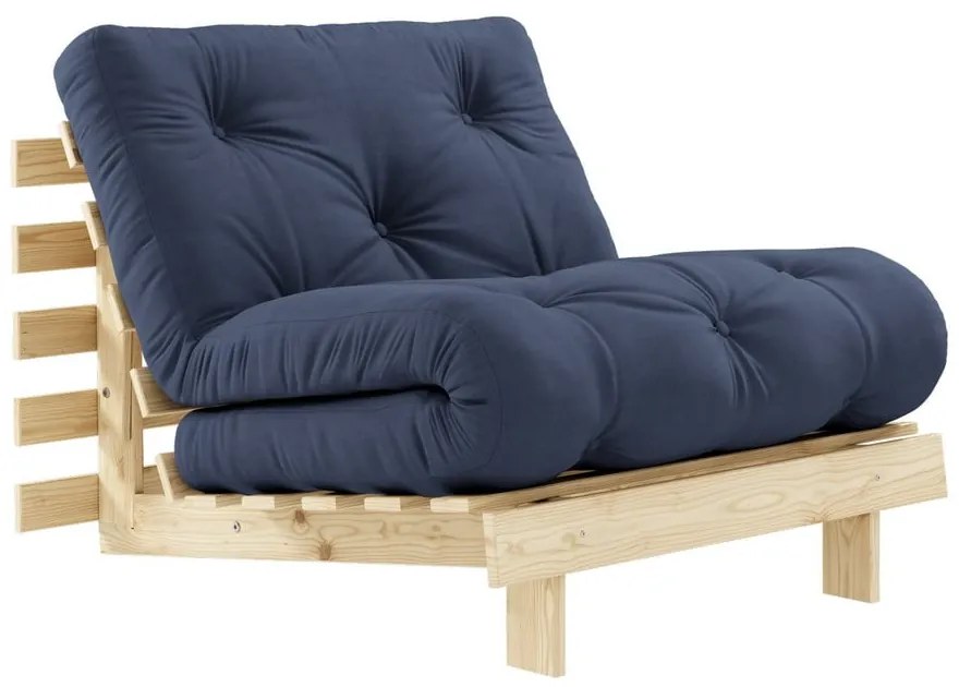 Fotel rozkładany z ciemnoniebieskim obiciem Karup Design Roots Raw/Navy