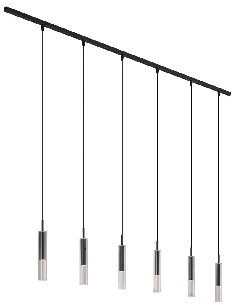 Modern railsysteem zwart met 6 hanglampen zwart met smoke glas 1-fase - Slimline Loyce Nowoczesny Oswietlenie wewnetrzne