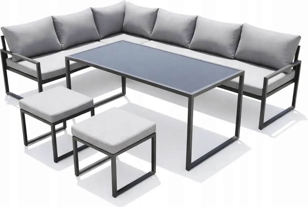 Zestaw mebli ogrodowych Borello XLS2013 - narożnik z 2 pufami i stołem obiadowym