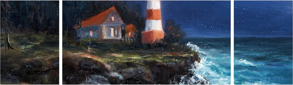 Obraz - Latarnia morska na brzegu oceanu, akwarela (170x50 cm)