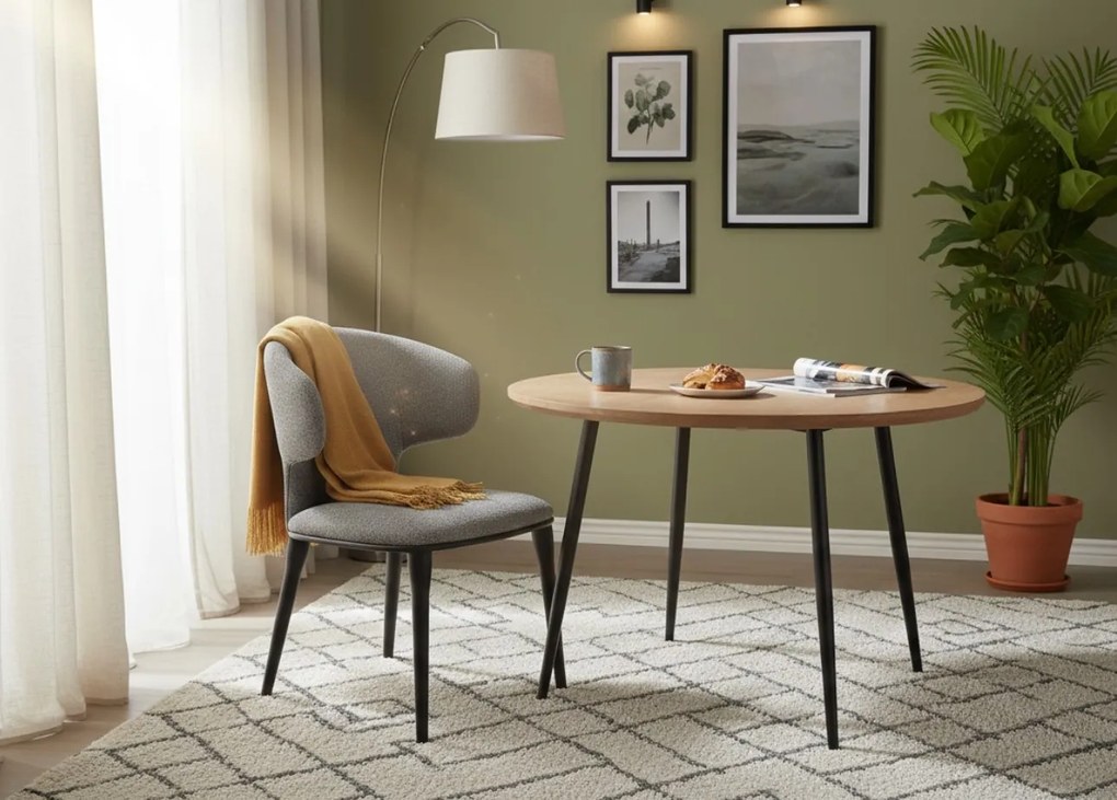 Stylowe krzesło Serene, które łączy miękką tkaninę z wygodą i solidnym wykonaniem, idealne do wnętrz z charakterem.