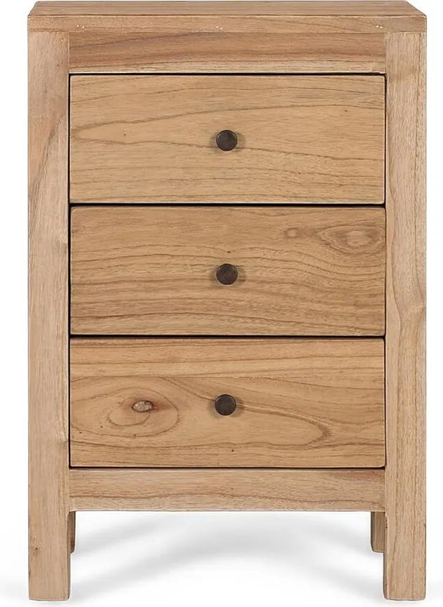 Table de chevet en bois de mindi masyw z 3 tiroirami