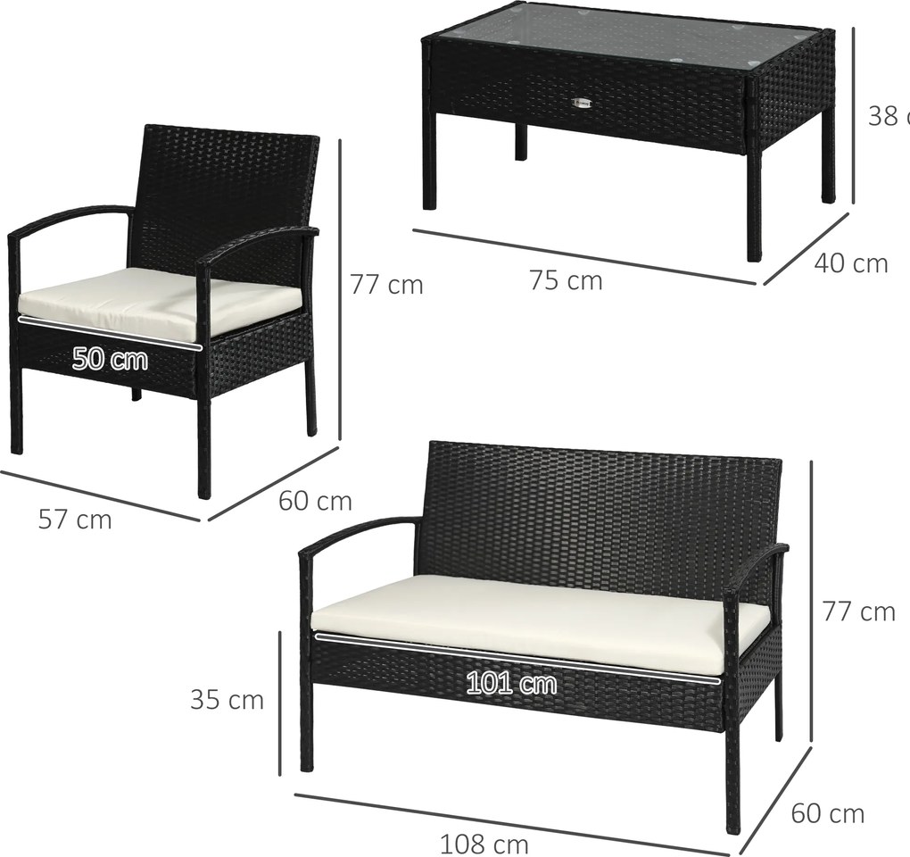 Outsunny komplet wypoczynkowy z technorattanu 7 elementów z poduszkami kolor czarny