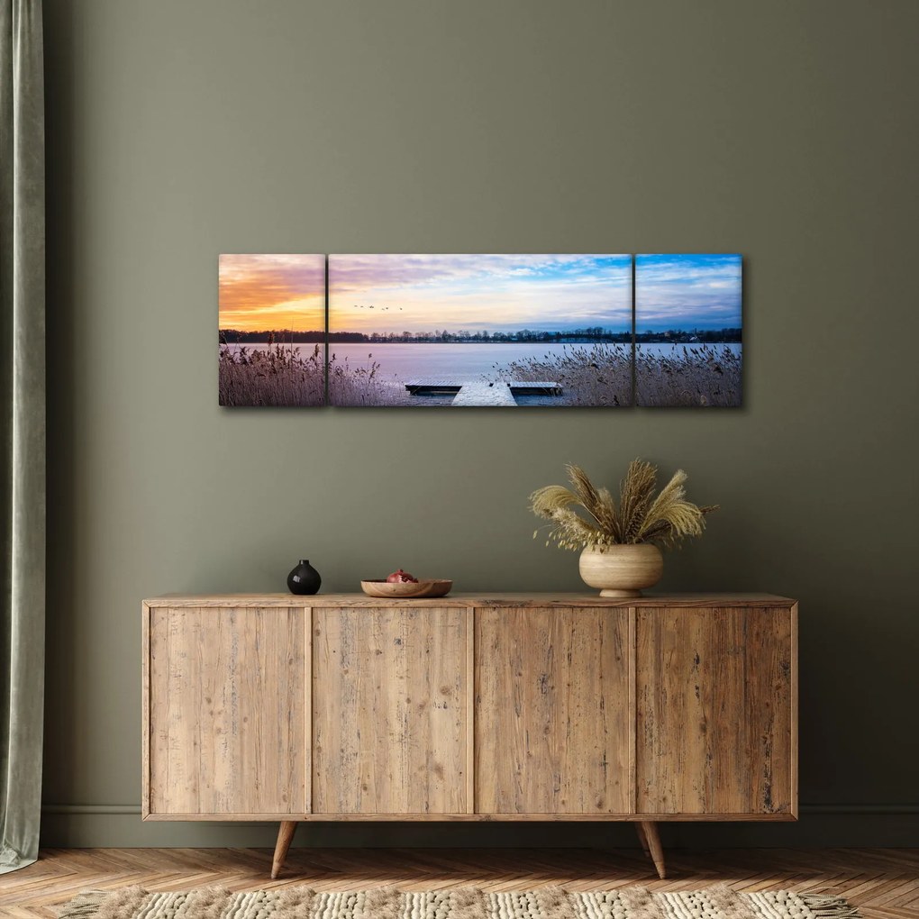 Obraz - Zamarznięte jezioro, Ełk, Mazury, Polska (170x50 cm)