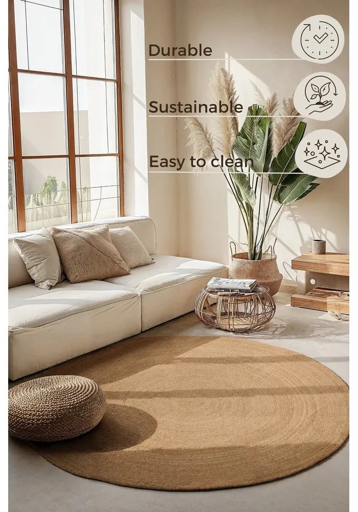 Okrągły dywan z juty dwustronny w naturalnym kolorze ø 200 cm Braided – Hanse Home