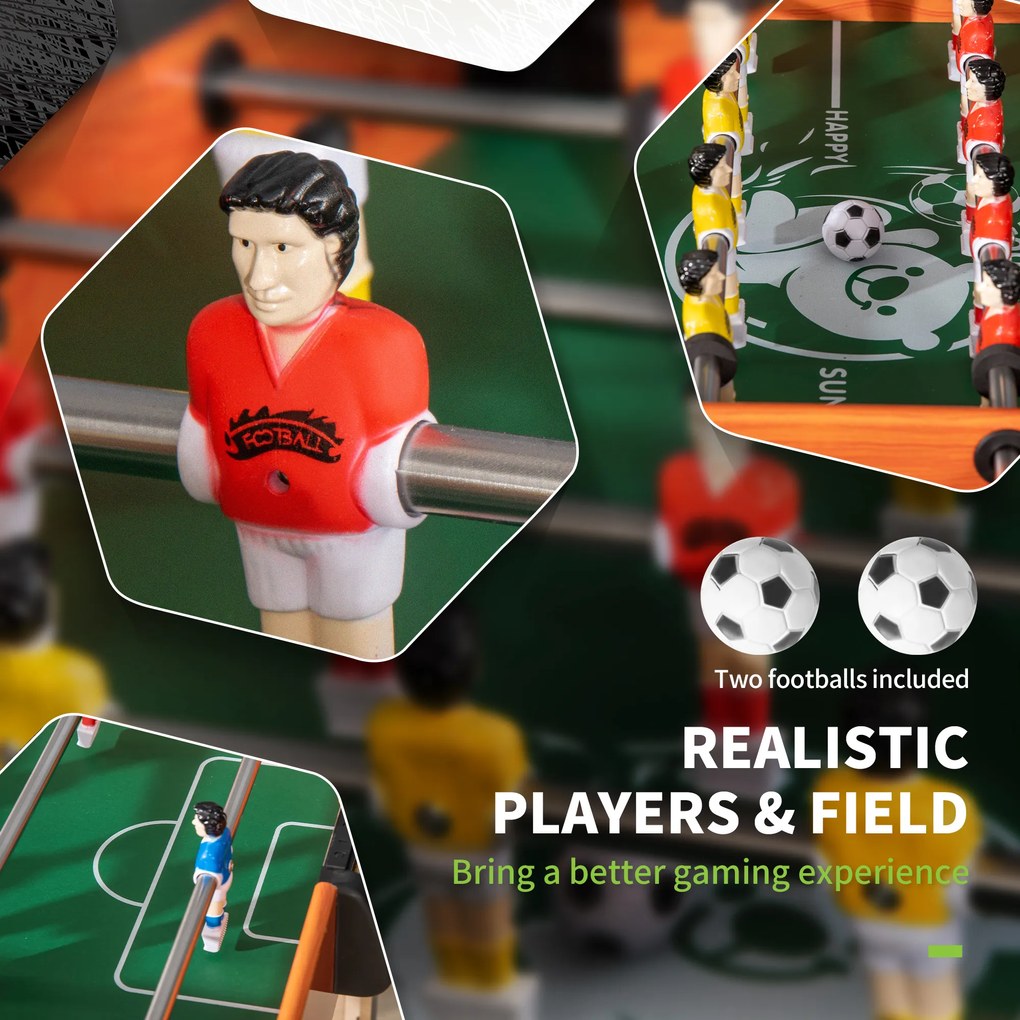 HOMCOM Stół do piłkarzyków, zestaw do piłkarzyków, 2 piłki, antypoślizgowe uchwyty, dla dzieci i dorosłych, licznik punktów, MDF, metal, kolorowy
