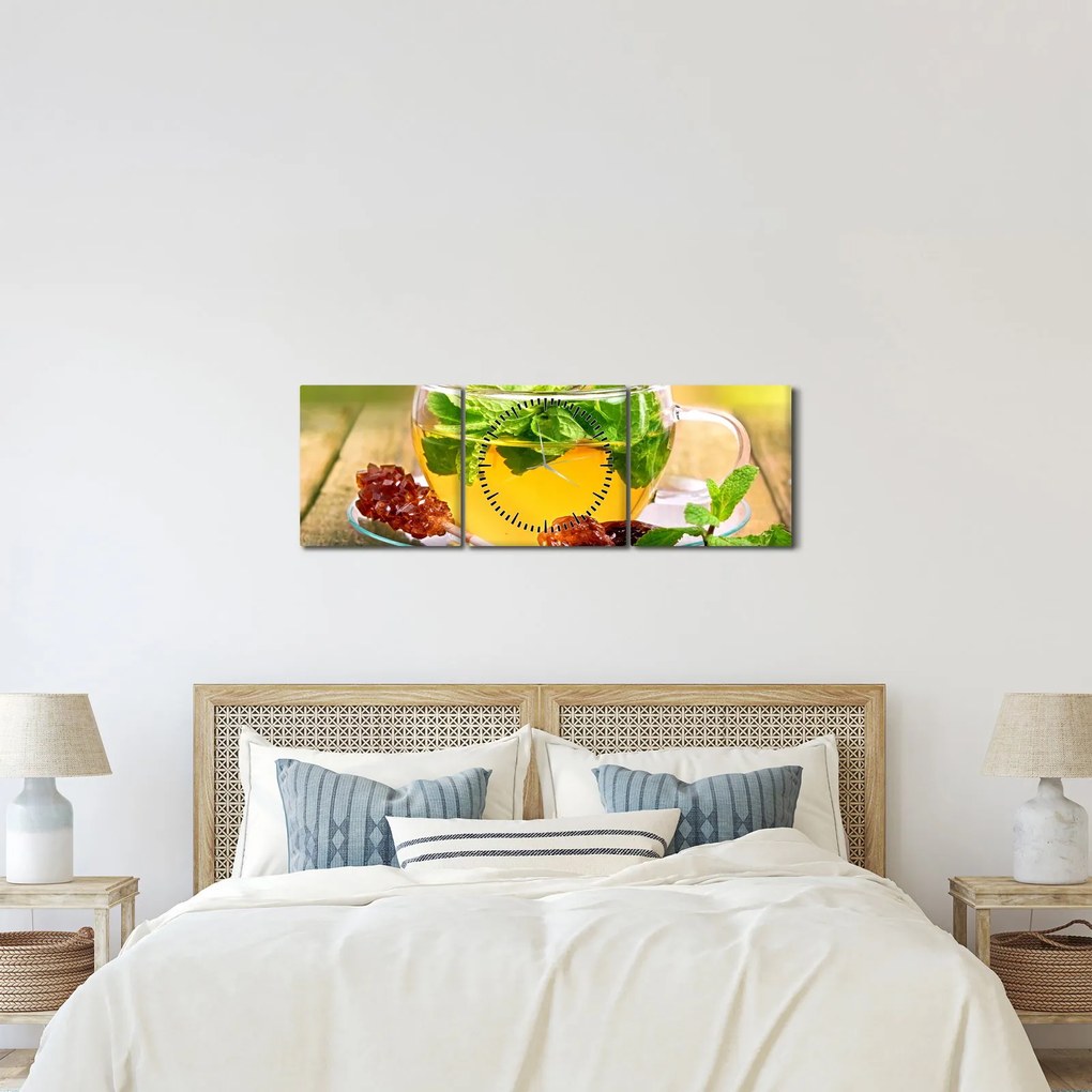 Obraz - Herbata (z zegarem) (90x30 cm)