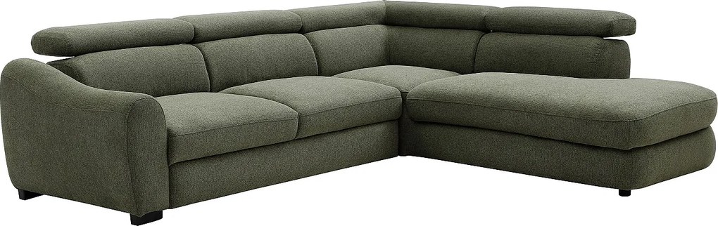 Kanapa narożna rozkładana prawostronna z zielonej teksturowanej tkaniny BESEMA