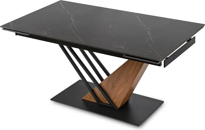 Stół Rozkładany Prostokątny REX 160-220 cm Ceramiczny Czarny Marmur/Orzech Japandi