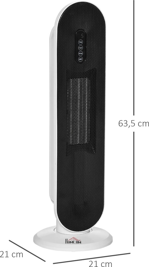 HOMCOM Grzejnik termoelektryczny 2000 Watt   Zdalne sterowanie 24-godzinny timer Oscylacja Metal, Plastik Biały + Czarny 21 x 21 x 63,5 cm