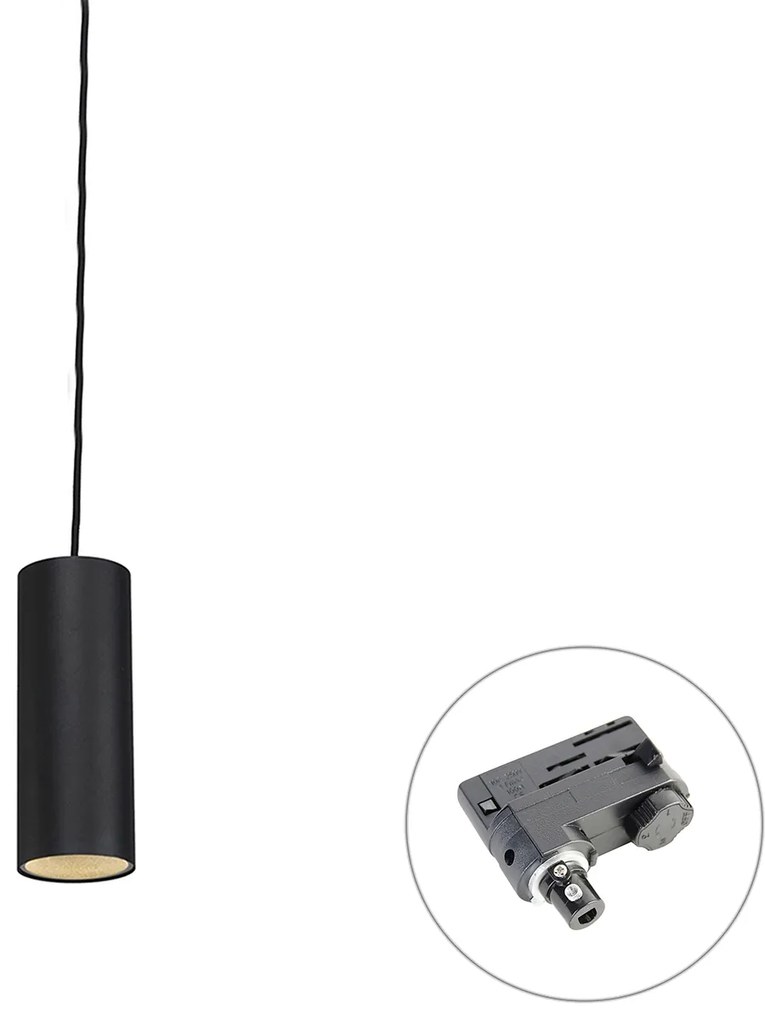 Designerska lampa wisząca czarna z adapterem do szyny 3-fazowej - Tubo 3-fazowe