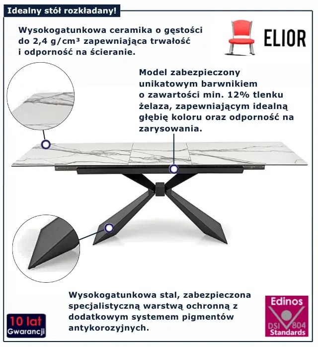 Biały rozkładany stół z blatem imitującym marmur R1-M06