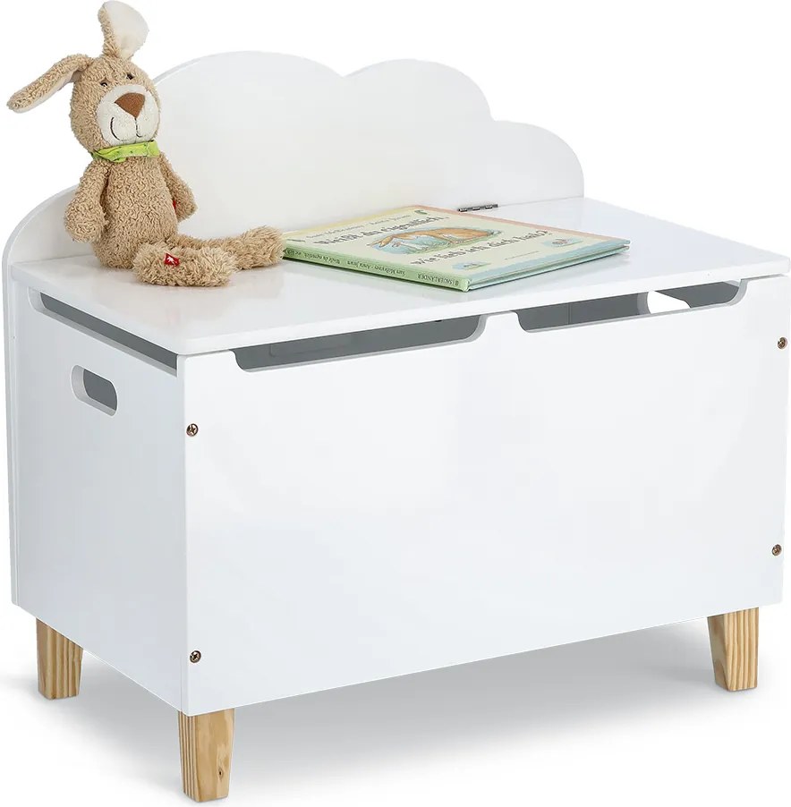 Drewniana skrzynia na zabawki CHMURKA, ława, 60 cm