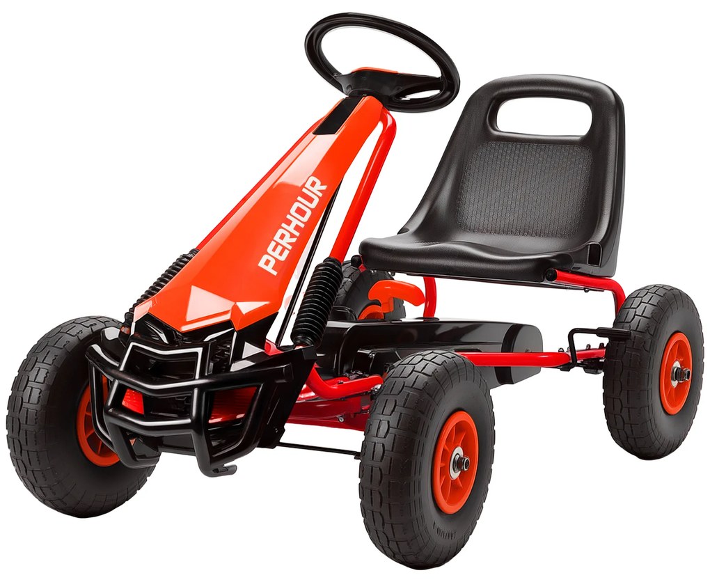 AIYAPLAY Gokart na pedały dla dzieci, regulowane siedzenie, opony EVA, hamulec, sprzęgło, 3-8 lat, Czerwony