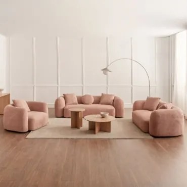 Zestaw Salonowy Z Modułową Sofą 3-osobową, Sofą 2-osobową I Fotelem Z Tkaniny Coco Chenille Tkaniny Szenil Rosa Palote | Daydream Pink - Sklum