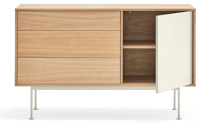 Kremowobiała komoda w dekorze drewna dębowego Teulat Yoko, szer. 128 cm