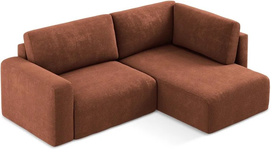 Rozkładany/ze schowkiem narożnik z tkaniny szenilowej (prawostronny/w kształcie litery L) w kolorze terakoty Kona – Makamii