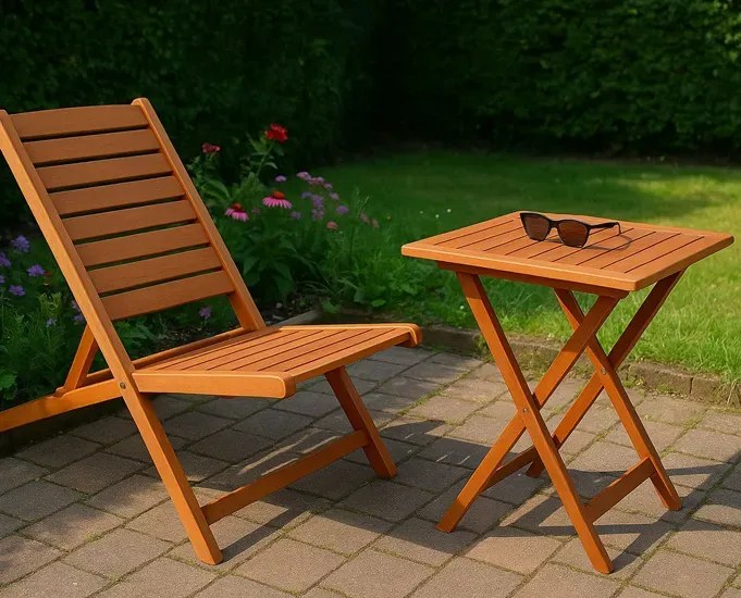 Brązowy drewniany stolik ogrodowy T9-B44