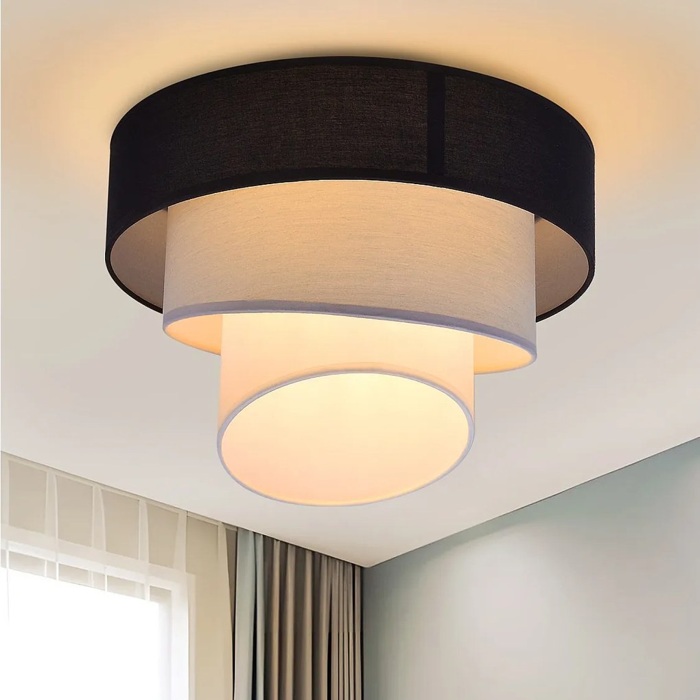 NETTLIFE Lampa sufitowa do salonu Lampa sufitowa z abażurem z tkaniny Ø40cm ciepły biały E27 nowoczesny czarny