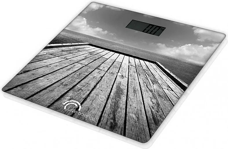 Waga łazienkowa Little Balance 8107 Ponton ze szkła hartowanego 30x30 cm wzór nadmorski 180 kg dokładność 100 g ekran LCD