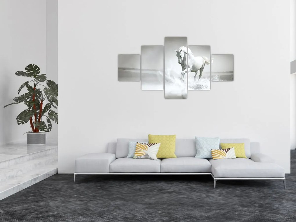 Obraz - Biały koń (125x70 cm)
