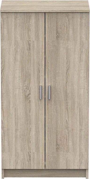 Nowoczesna szafka na buty 55 cm szczotkowany dąb i perłowa biel, 2 drzwi, 6 wyjmowanych półek, produkcja francuska