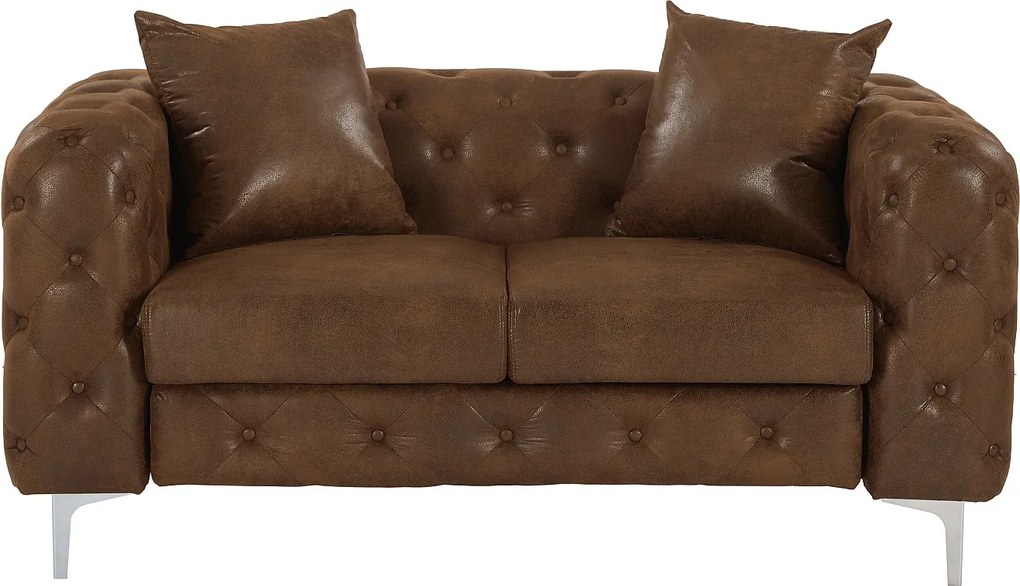 Kanapa 2-osobowa chesterfield z brązowej mikrofibry o wyglądzie postarzanej skóry - EDWINA