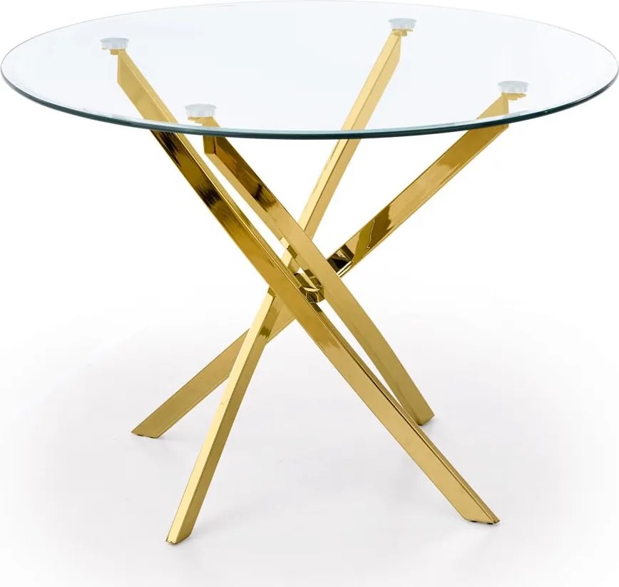 Szklany stół w stylu glamur Raymond na złotych nogach