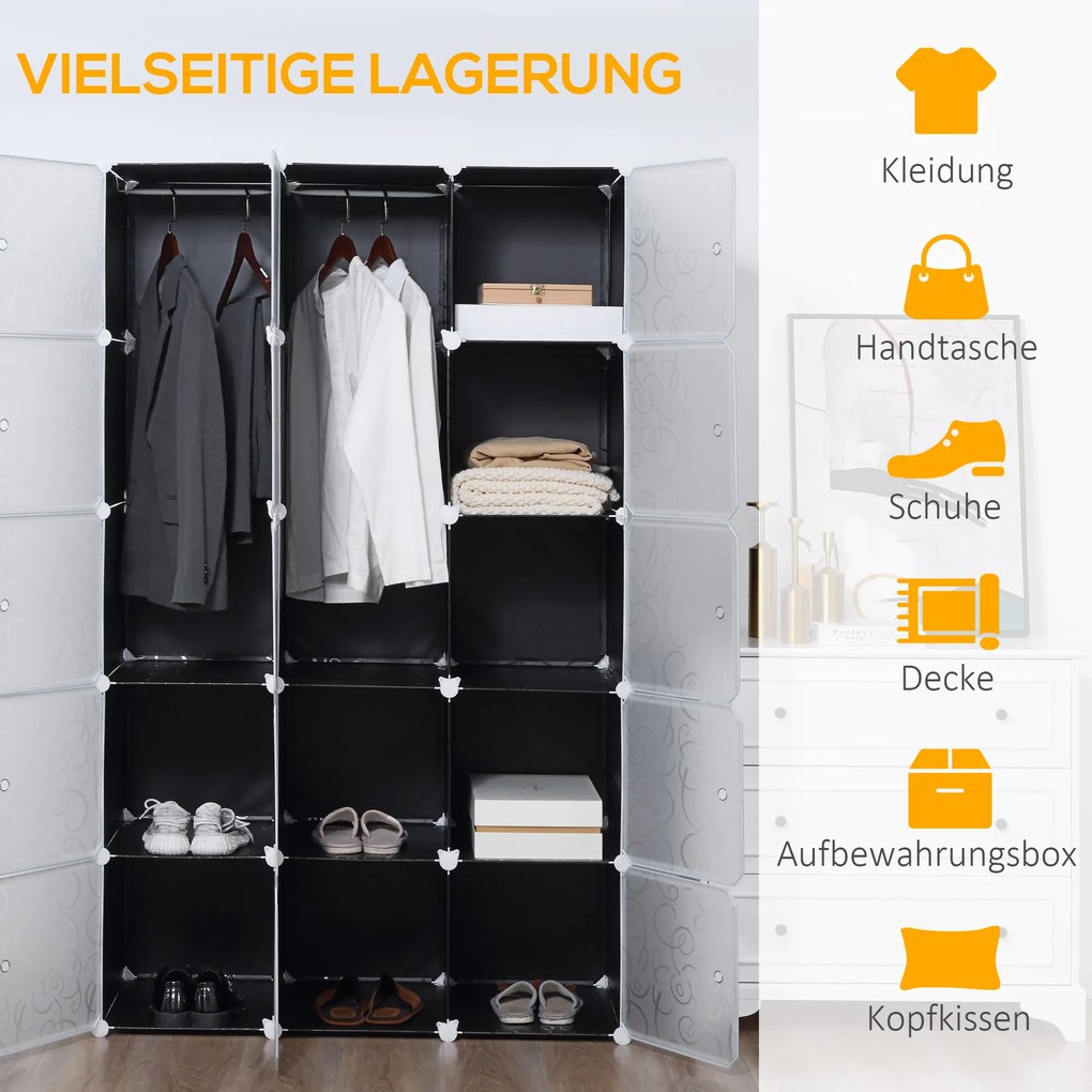 HOMCOM Szafa w Designie Kostek, 2 Duże i 9 Małych Kostek, Plastik, Metal, 111D x 47S x 183W cm, Czarno-Biały