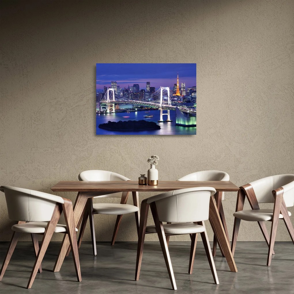 Obraz na szkle wielkiego miasta nocą (70x50 cm)