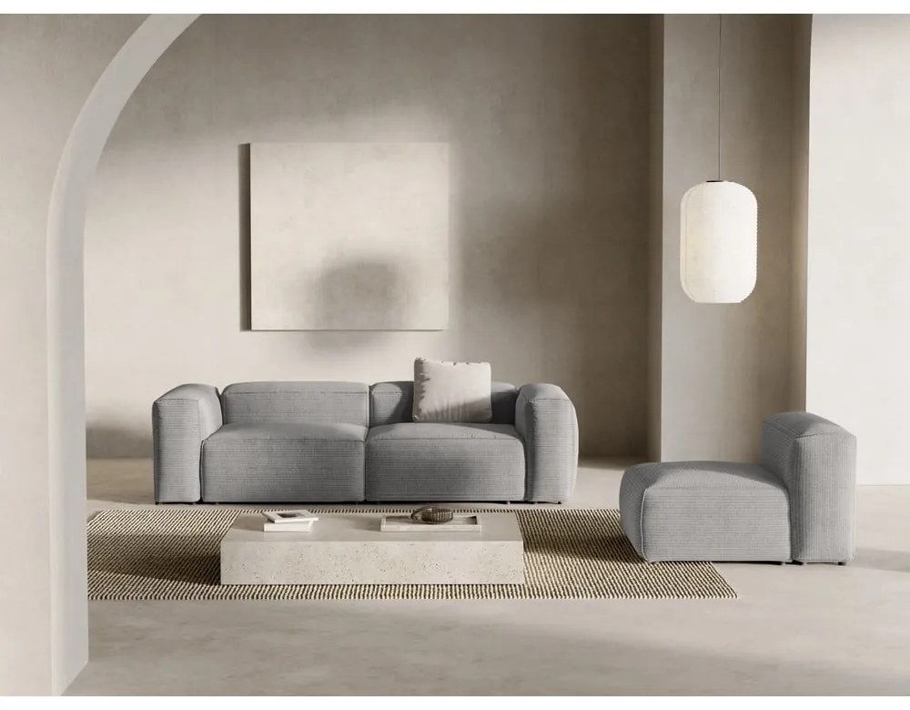 Jasnoszara sztruksowa sofa 264 cm Bergamo – Cosmopolitan Design