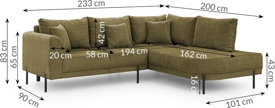 Zielony narożnik z tkaniny szenilowej (prawostronny/w kształcie litery L) Mauris – Ropez