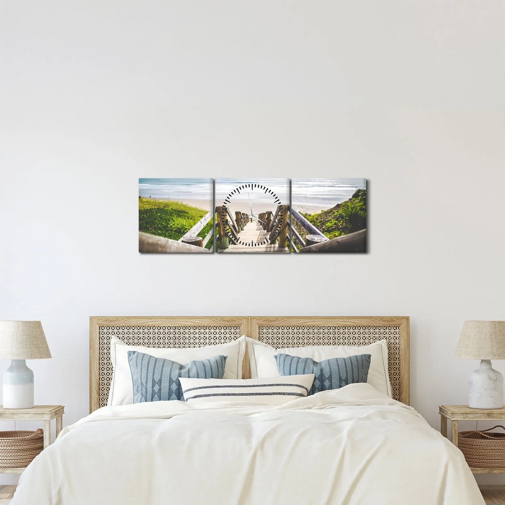 Obraz - Wejście na plażę (z zegarem) (90x30 cm)