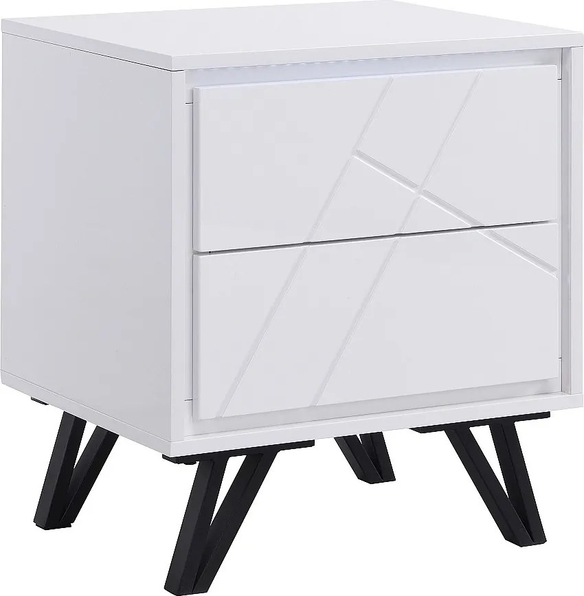 Zestaw 2 szafek nocnych z 2 szufladami - z oświetleniem LED - Płyta MDF - Biały lekiarowany - SALIANO