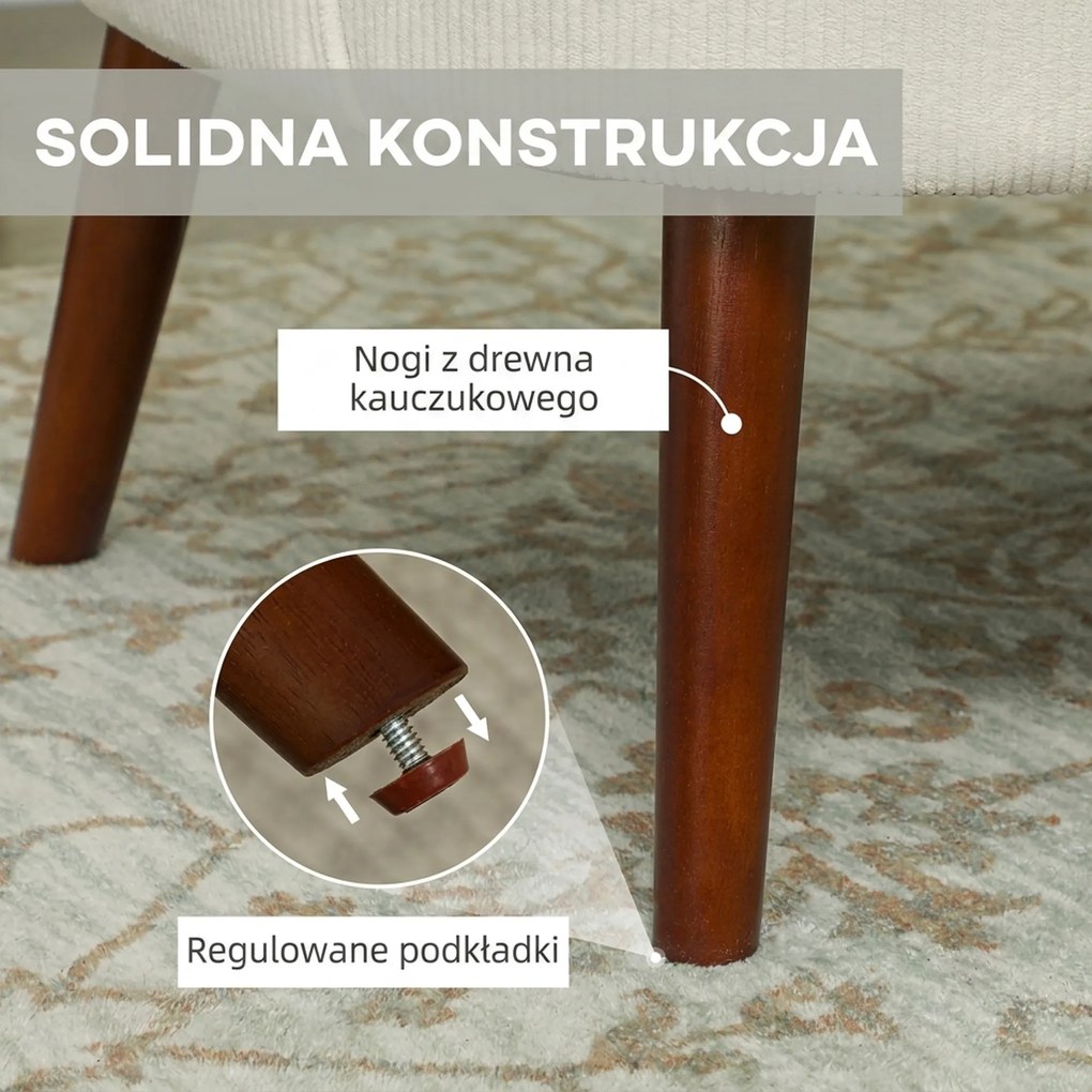 HOMCOM Nowoczesny Fotel z Podłokietnikami, Tapicerowany Akcentowy Fotel z Poduszką Lędźwiową, Nogi z Drewna Kauczukowego, Kremowy | Aosom PL